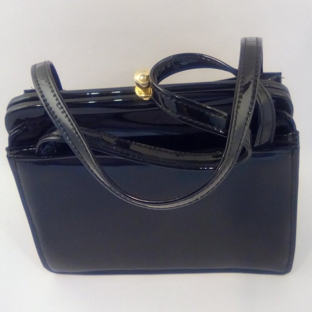 Black Patent Handbag Made in Kowloon Hong Kong by Nancy Handbag Factory